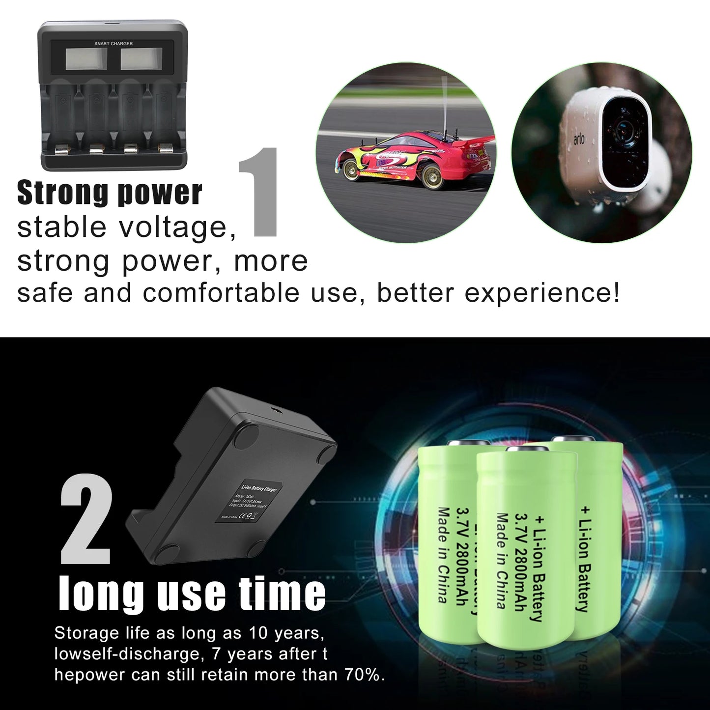 Rechargeable CR123A 2800mAh 3.7V Li-ion
