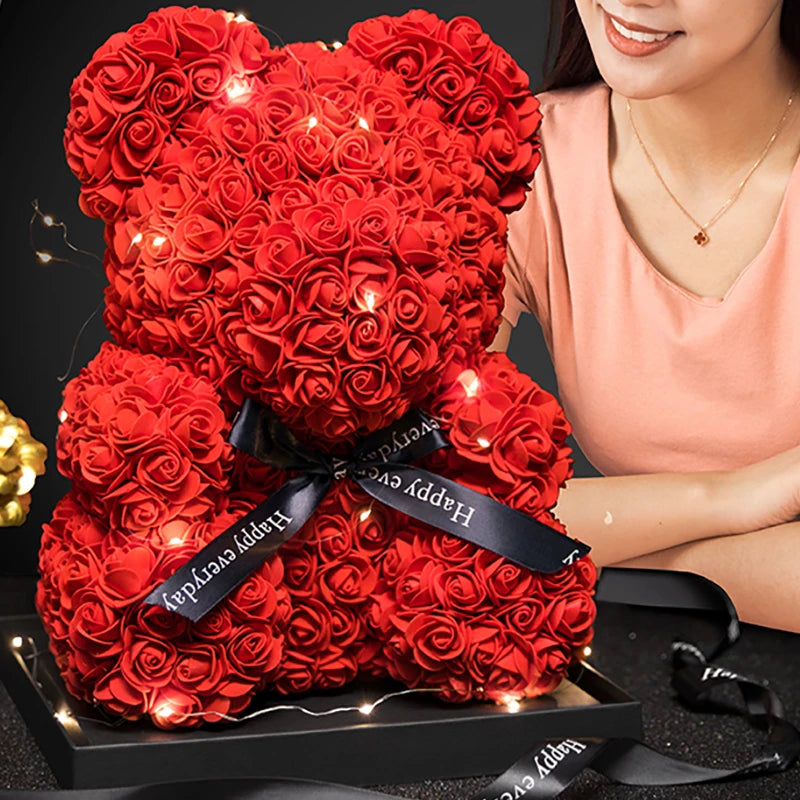 Rose Bear With Box 25cm LED