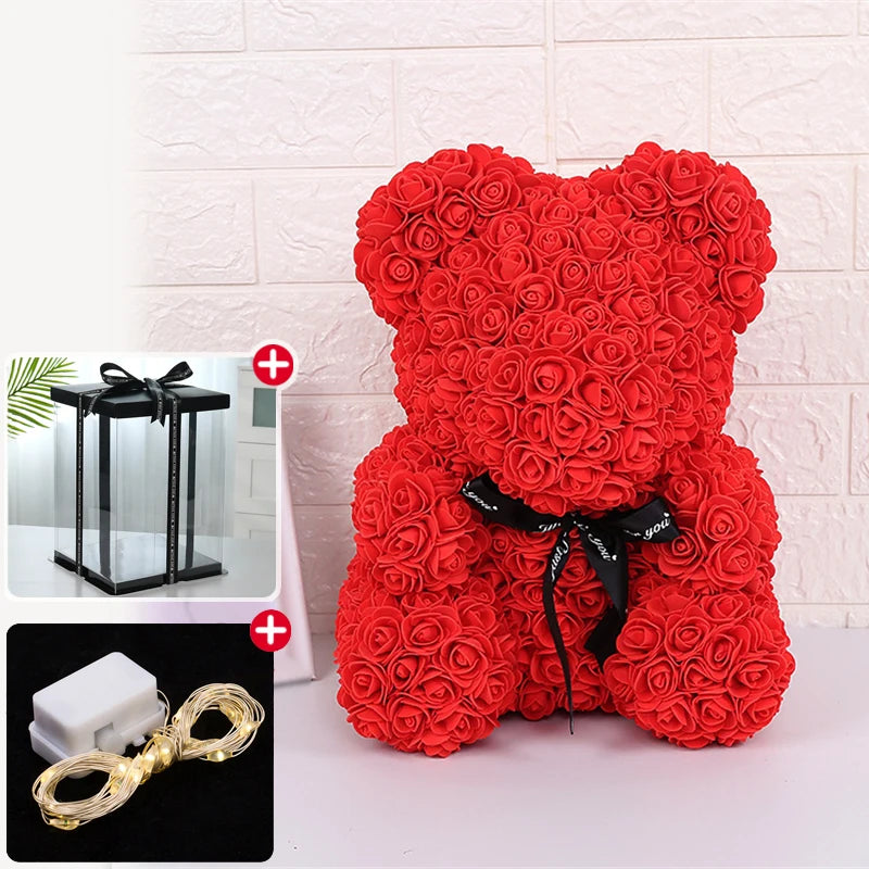 Rose Bear With Box 25cm LED
