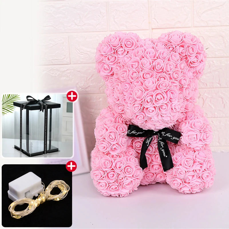 Rose Bear With Box 25cm LED