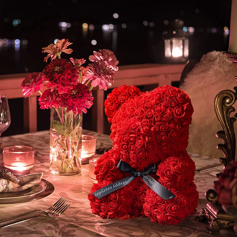 Rose Bear With Box 25cm LED