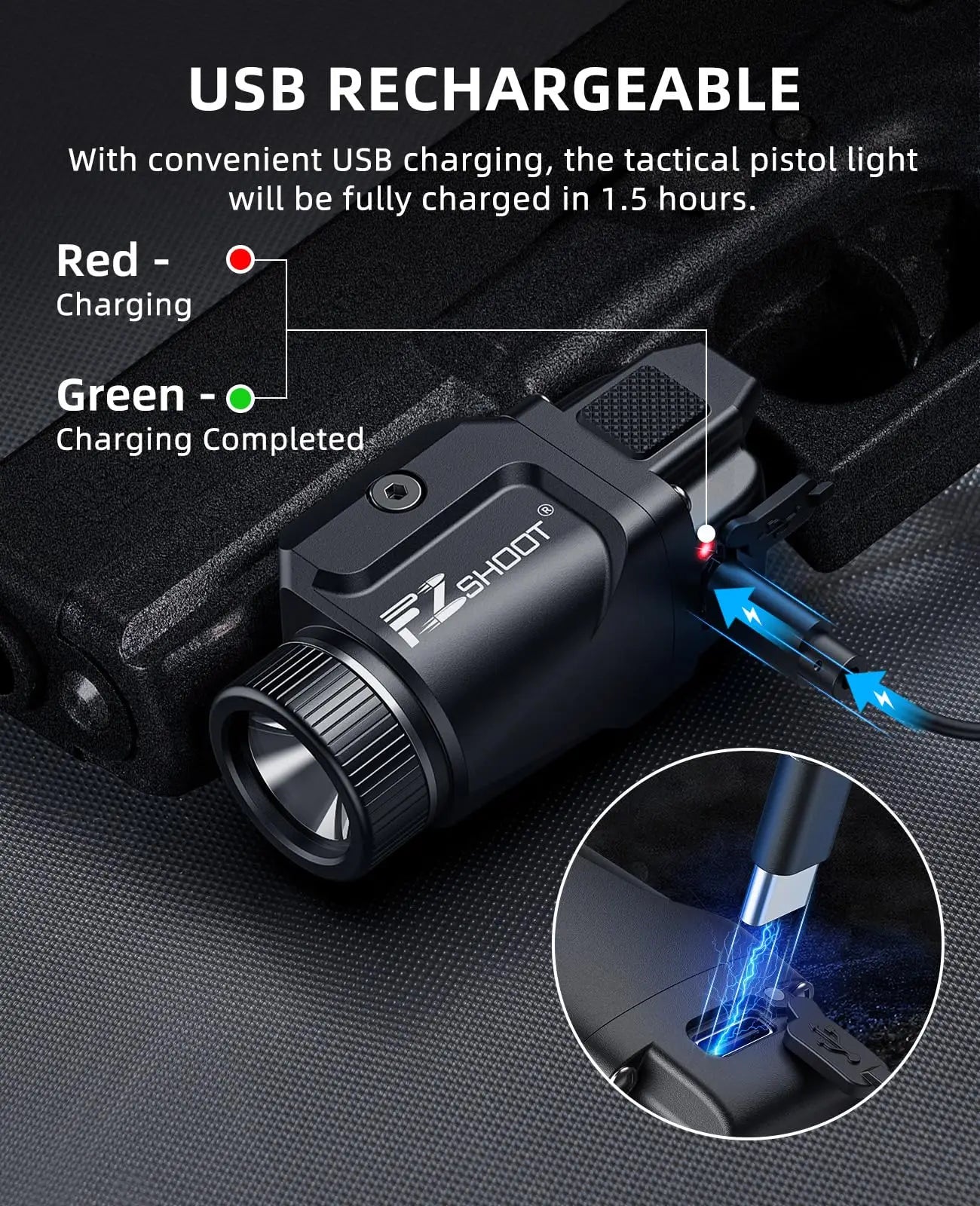 500 Lumens Pistol Rechargeable FlashLight FZ