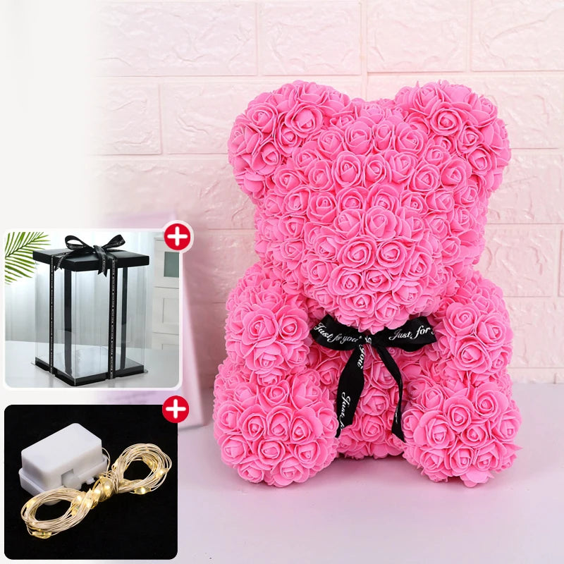 Rose Bear With Box 25cm LED