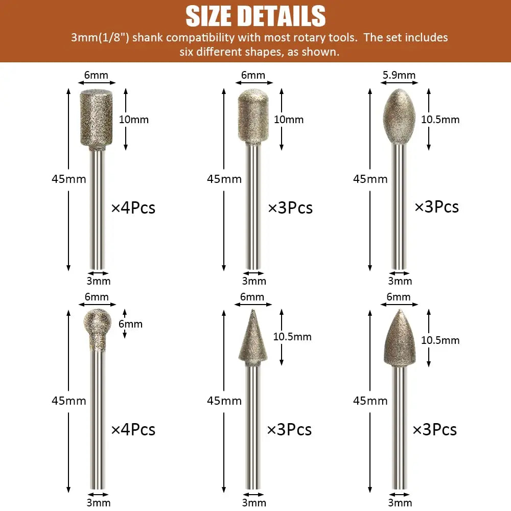 20 Pcs Diamond Drill Grinding Bit Set with 1/8-inch Shank