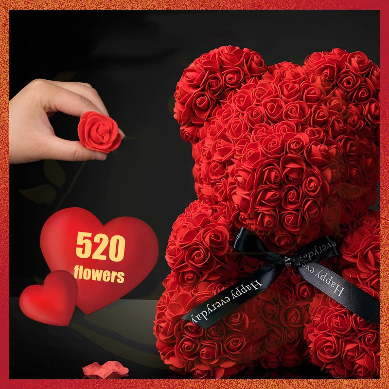 Rose Bear With Box 25cm LED