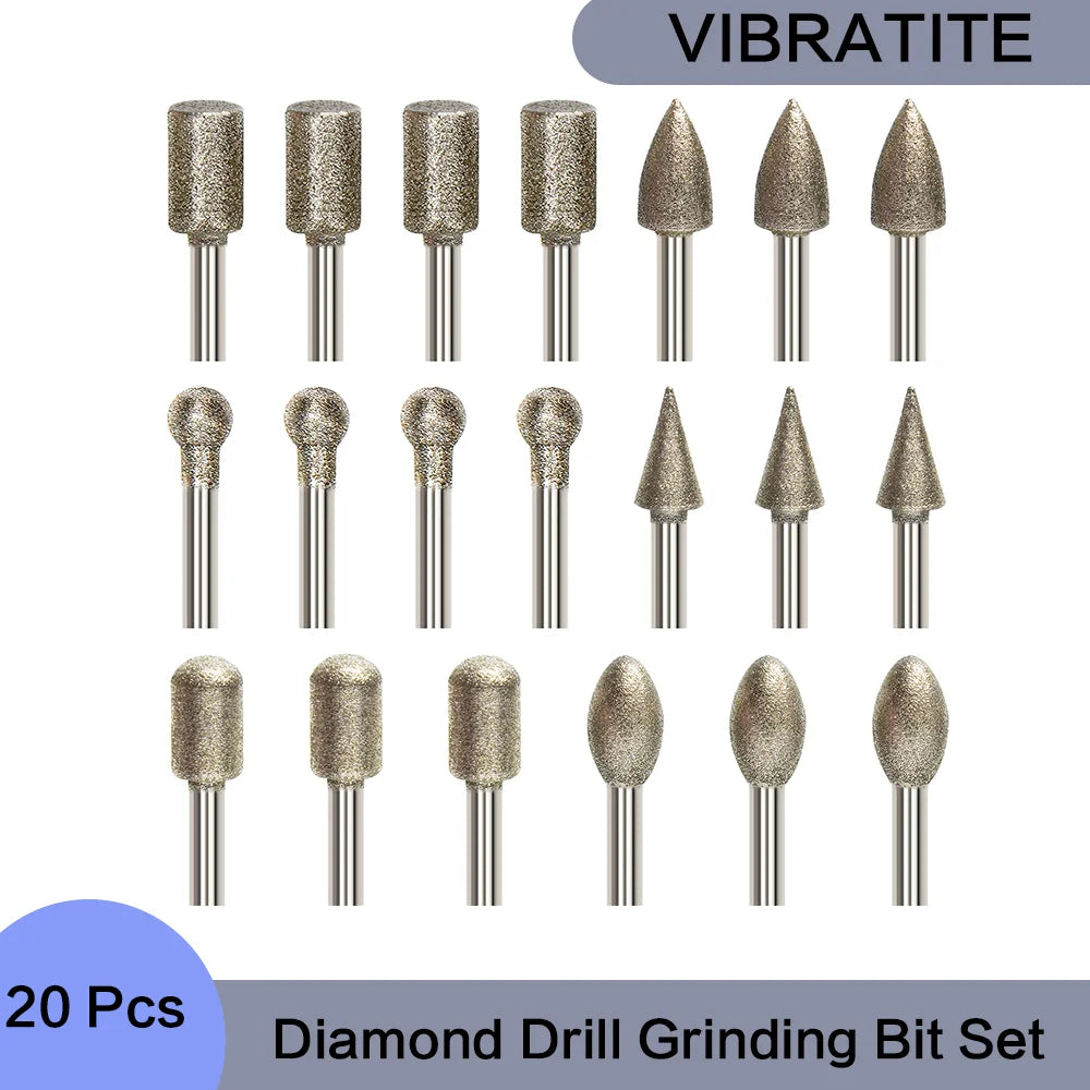 20 Pcs Diamond Drill Grinding Bit Set with 1/8-inch Shank