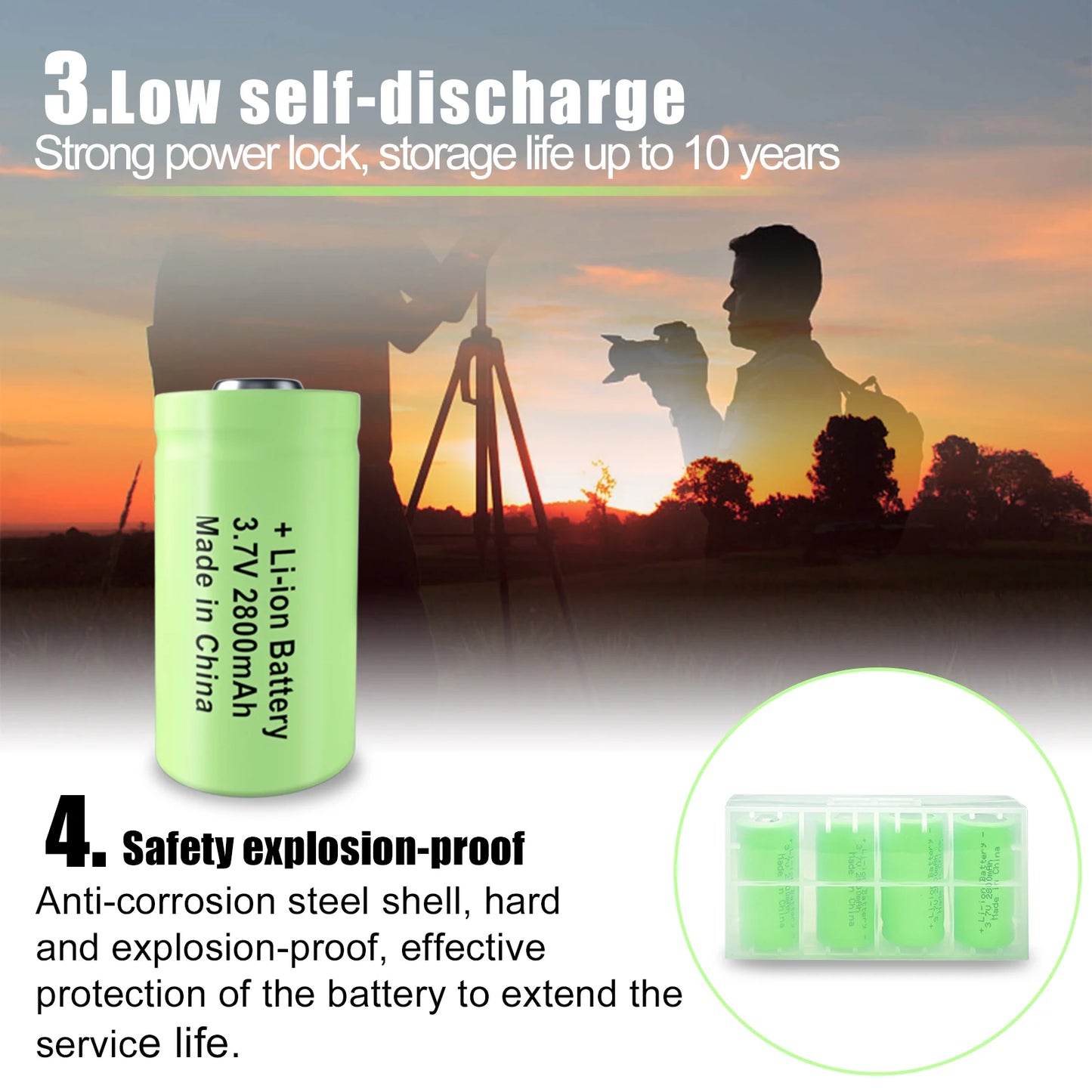 Rechargeable CR123A 2800mAh 3.7V Li-ion