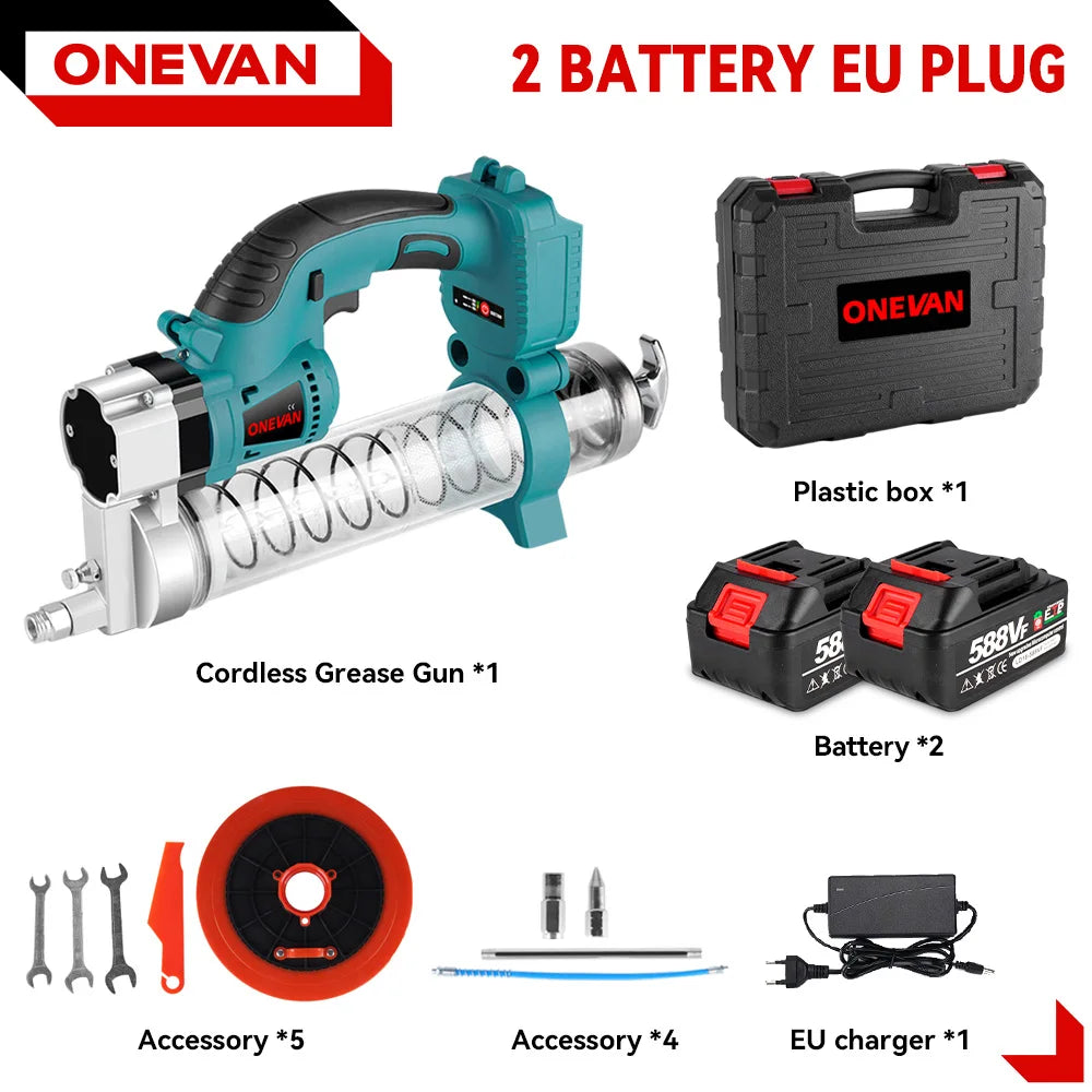 ONEVAN Greasegun 18v Set 2 batteries 9 accesories