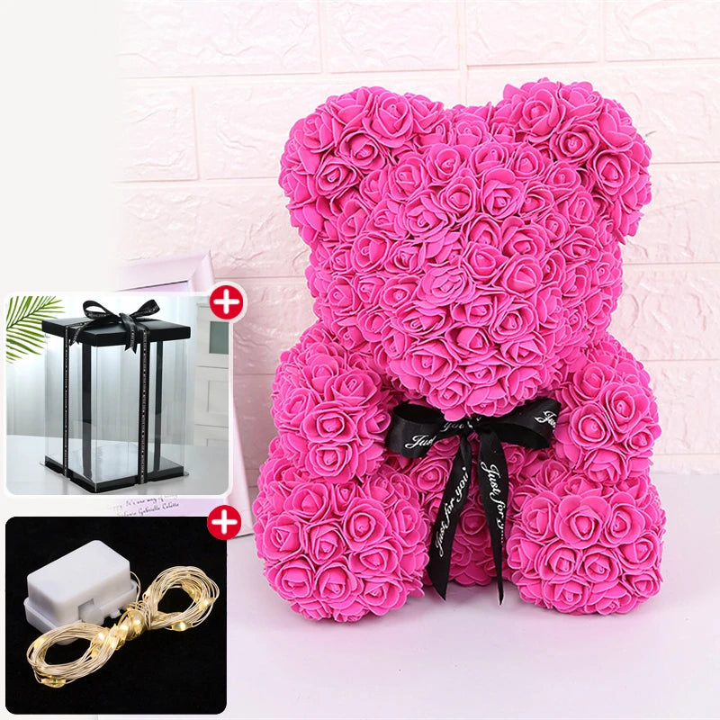 Rose Bear With Box 25cm LED