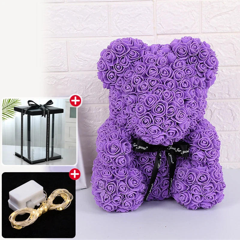 Rose Bear With Box 25cm LED