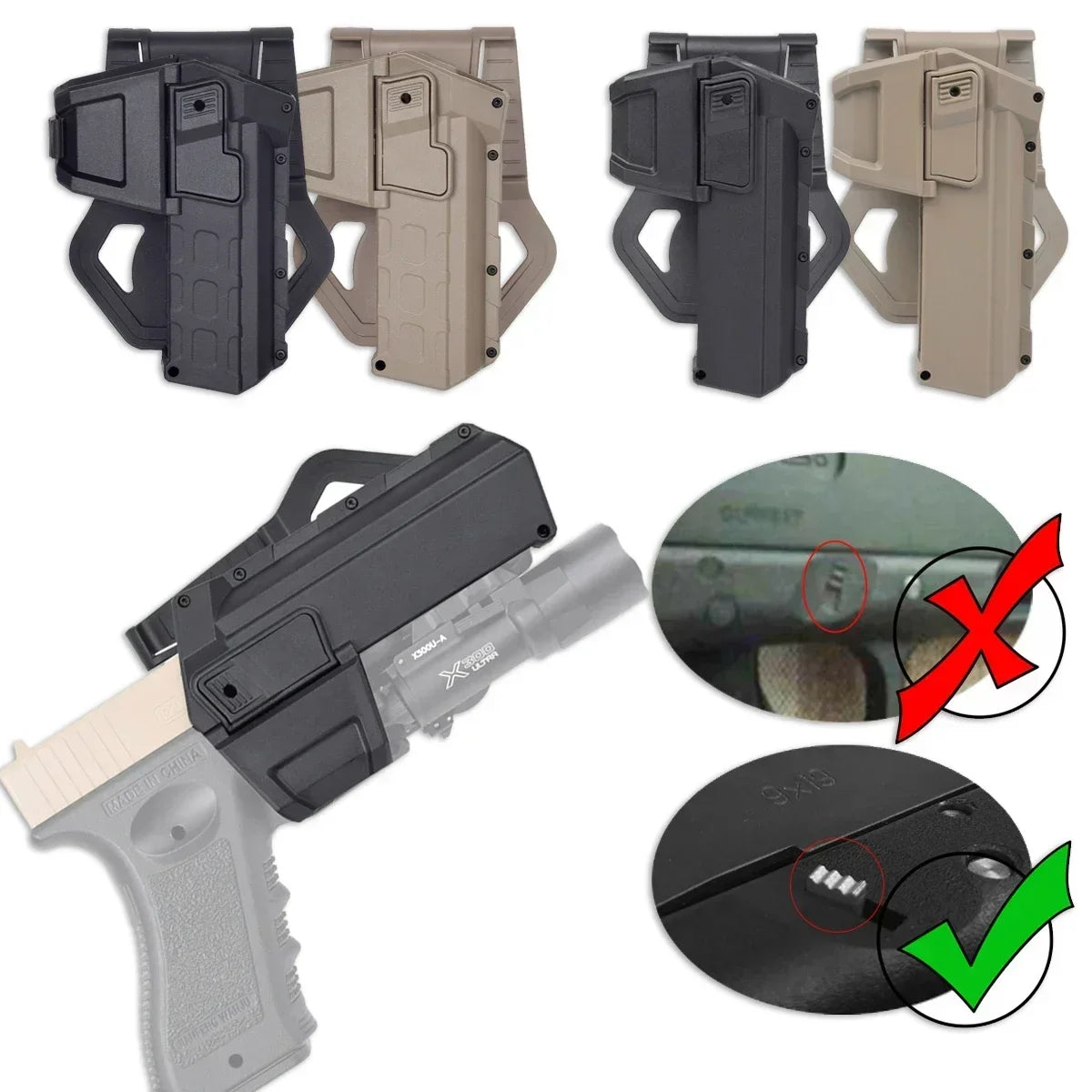 Glock 17 19 Holster Fit Surefire X400 X300 Flashlight