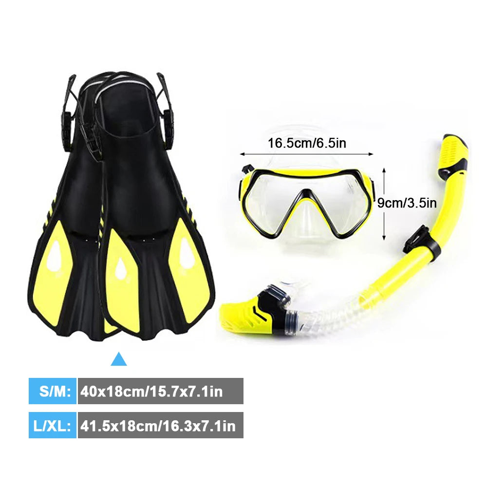 Diving Goggles and Adjustable Fins