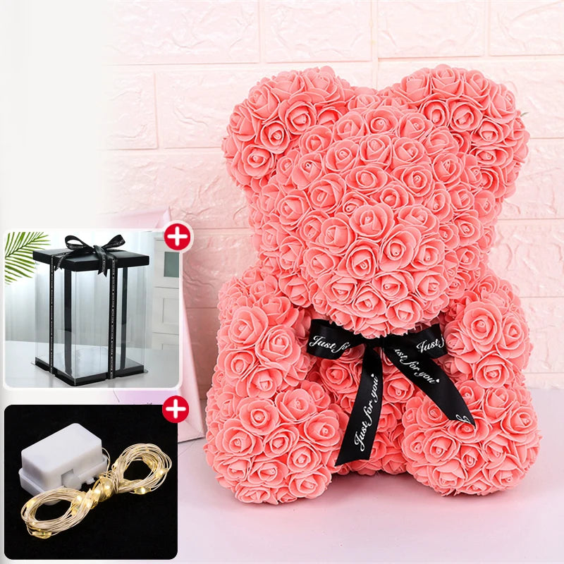 Rose Bear With Box 25cm LED