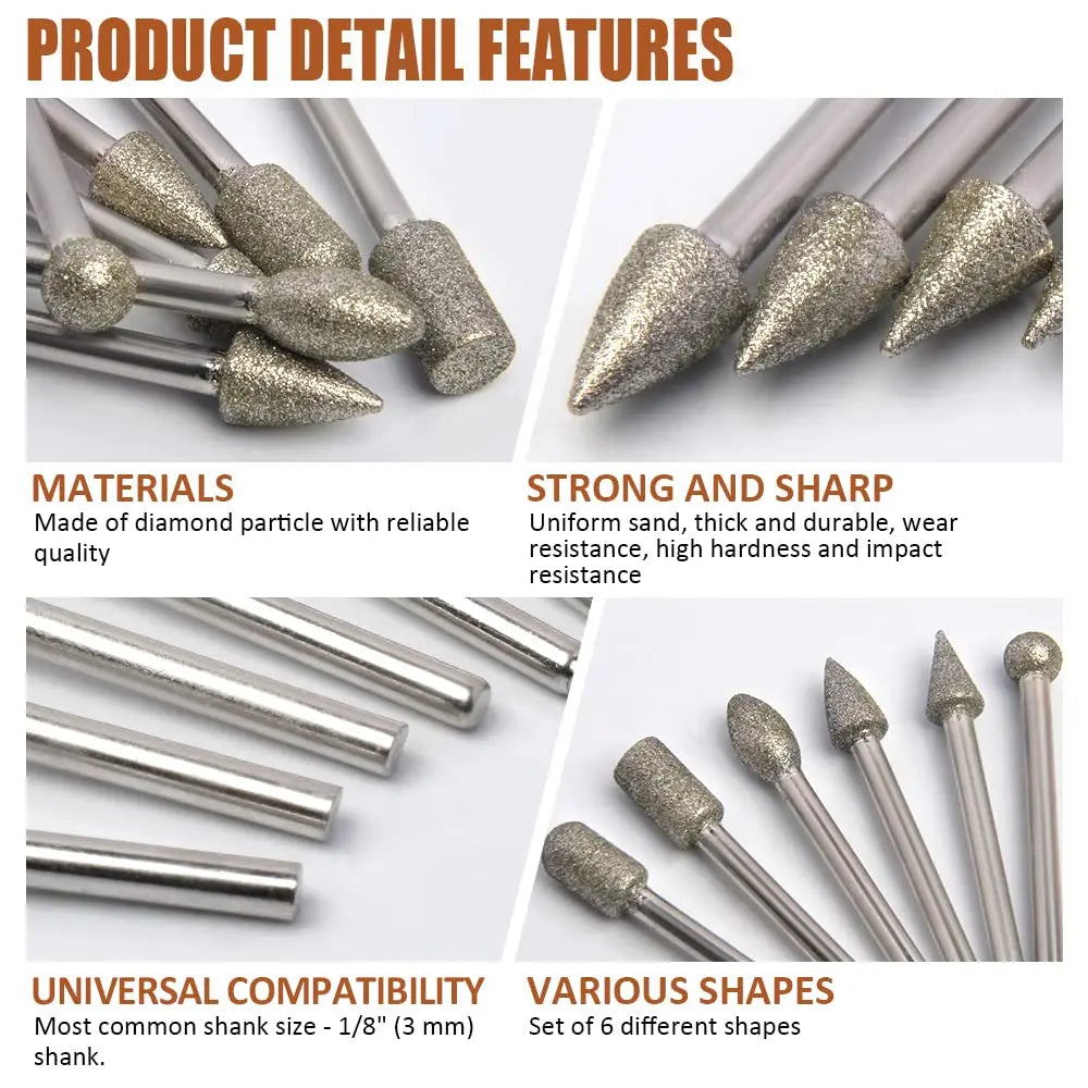 20 Pcs Diamond Drill Grinding Bit Set with 1/8-inch Shank