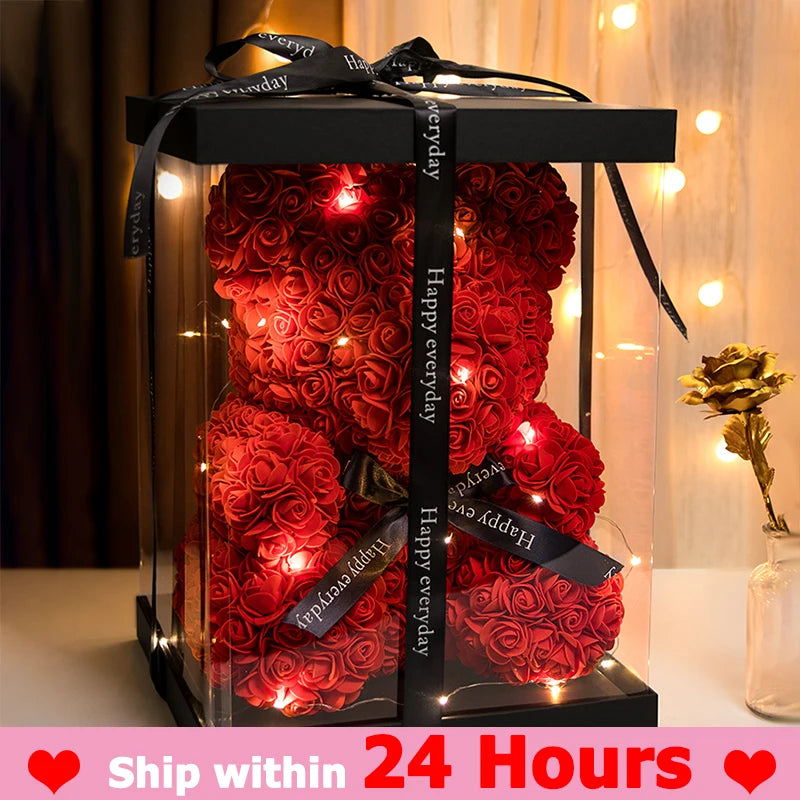 Rose Bear With Box 25cm LED