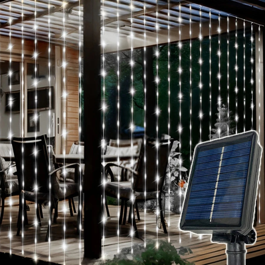 Solar Powered LED Curtain String Lights