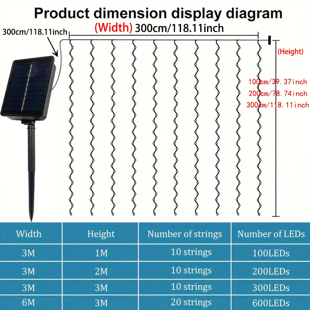 Solar Powered LED Curtain String Lights