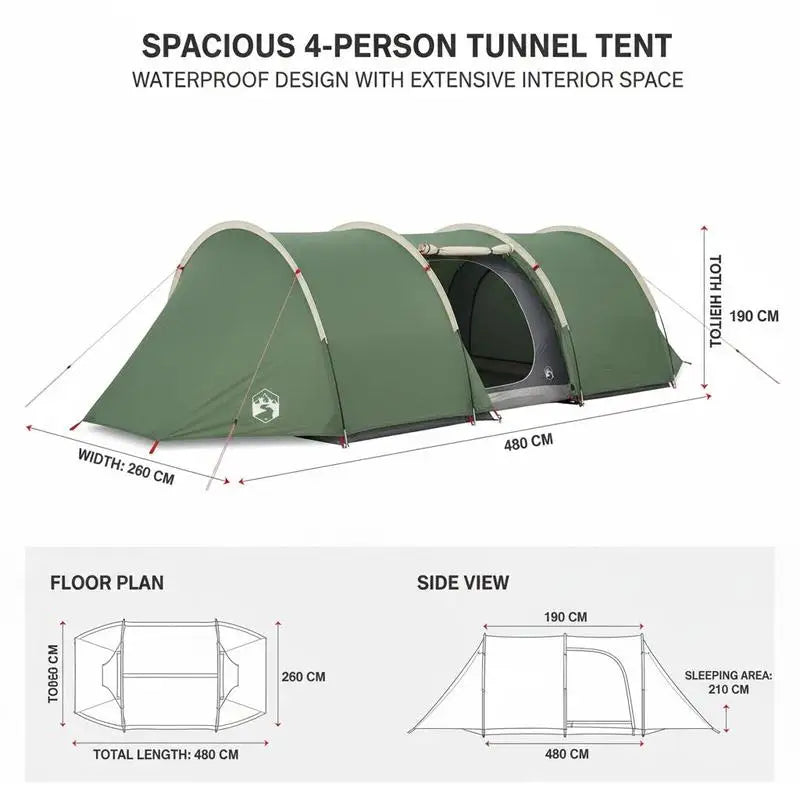 4-Season Tunnel Camping Tent for 4 People