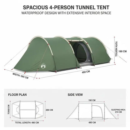 4-Season Tunnel Camping Tent for 4 People