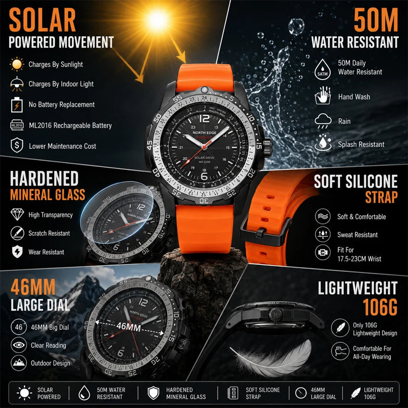 NORTH EDGE TRITON Men's Military-Inspired Stainless Steel Watch