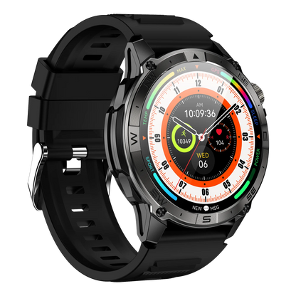 Smartwatch with a black strap on a white background