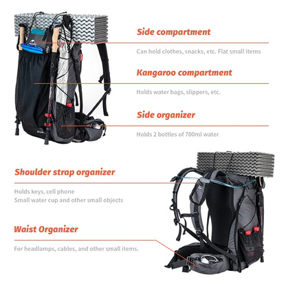 Naturehike Climbing Backpack 60+5L With Rain Cover