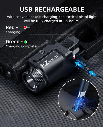 500 Lumens Pistol Rechargeable FlashLight EZ