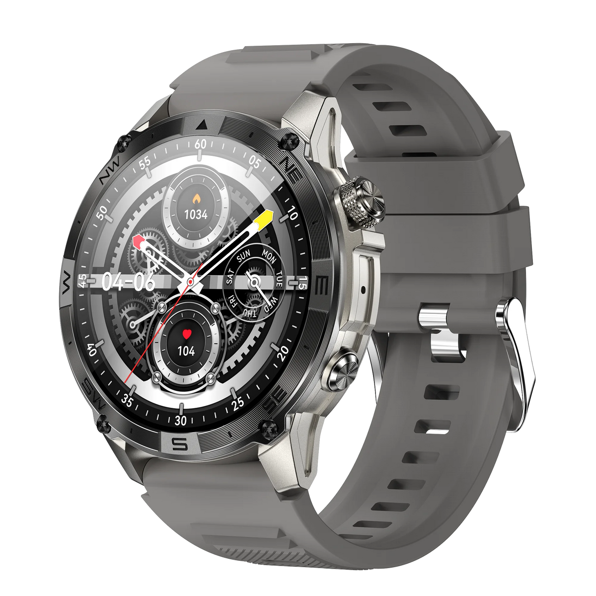 Smartwatch with a gray strap on a white background