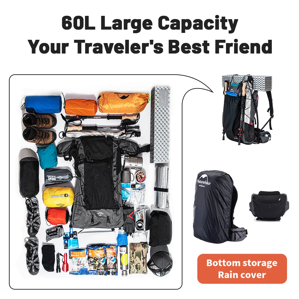 Naturehike Hiking Backpack Outdoor Sports Bag 60+5L