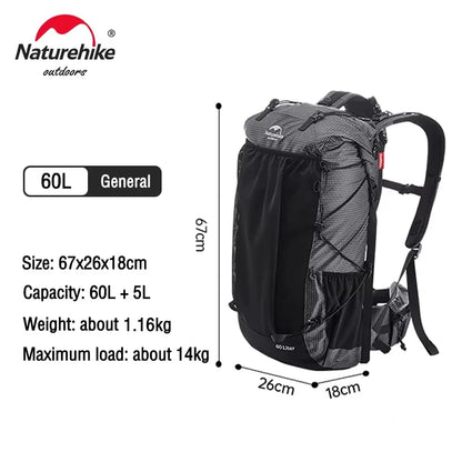 Naturehike Climbing Backpack 60+5L With Rain Cover