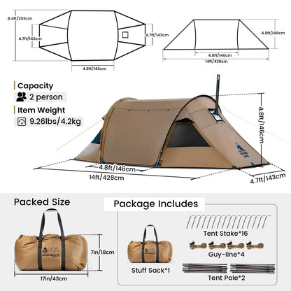 OneTigris Raven 2-Person 4-Season Tunnel Hot Tent