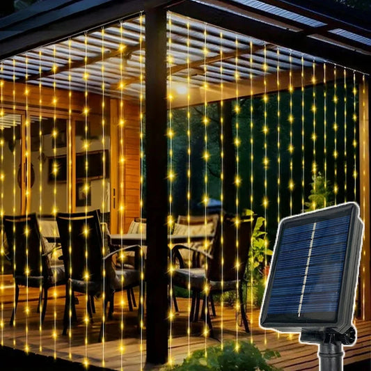 Solar Powered LED Curtain String Lights