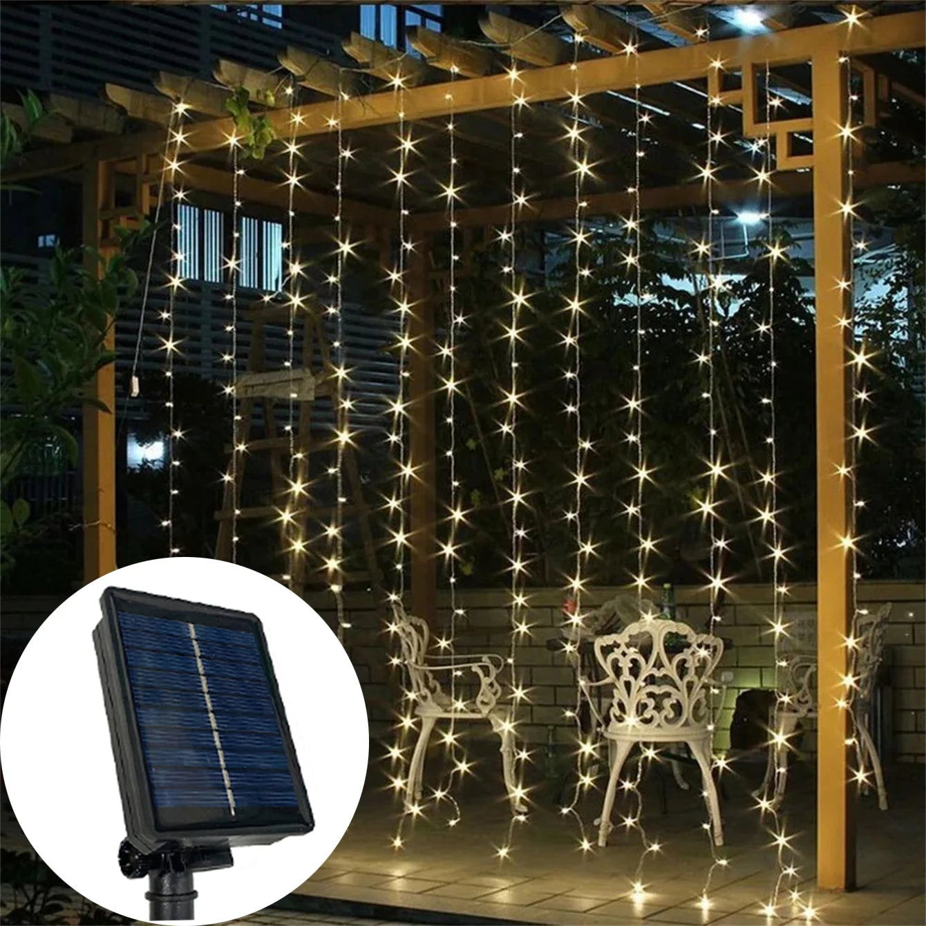 Solar Powered LED Curtain String Lights