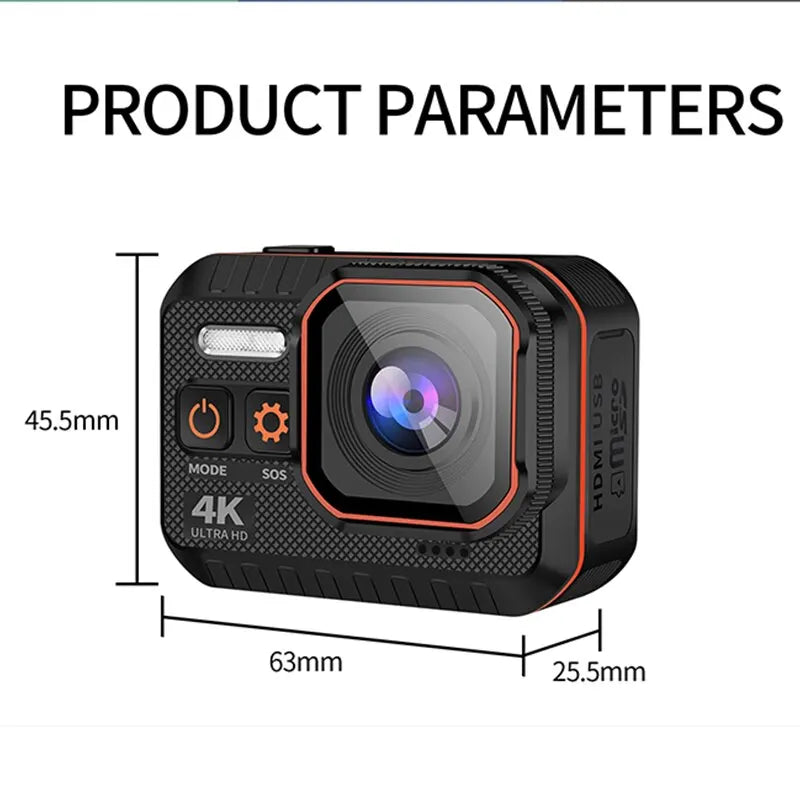 Waterproof Action Camera 4K60FPS With Remote Control Screen