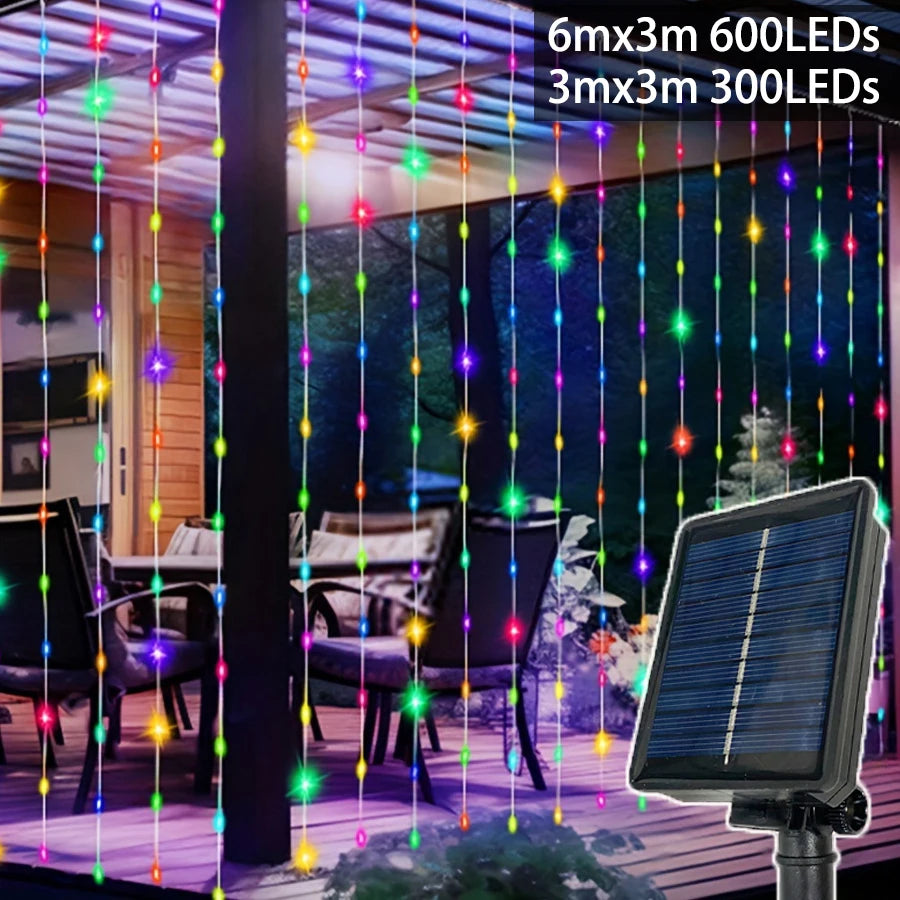 Solar Powered LED Curtain String Lights