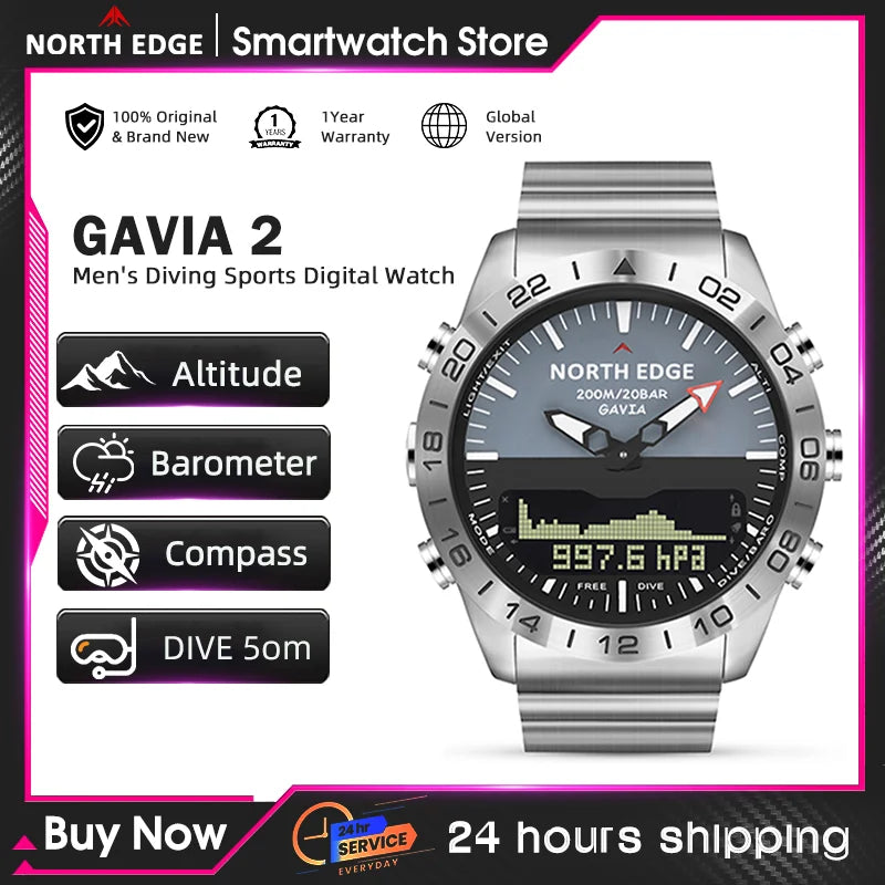 NORTH EDGE Stainless Steel Digital Diving Watch