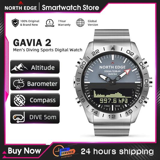 NORTH EDGE Stainless Steel Digital Diving Watch