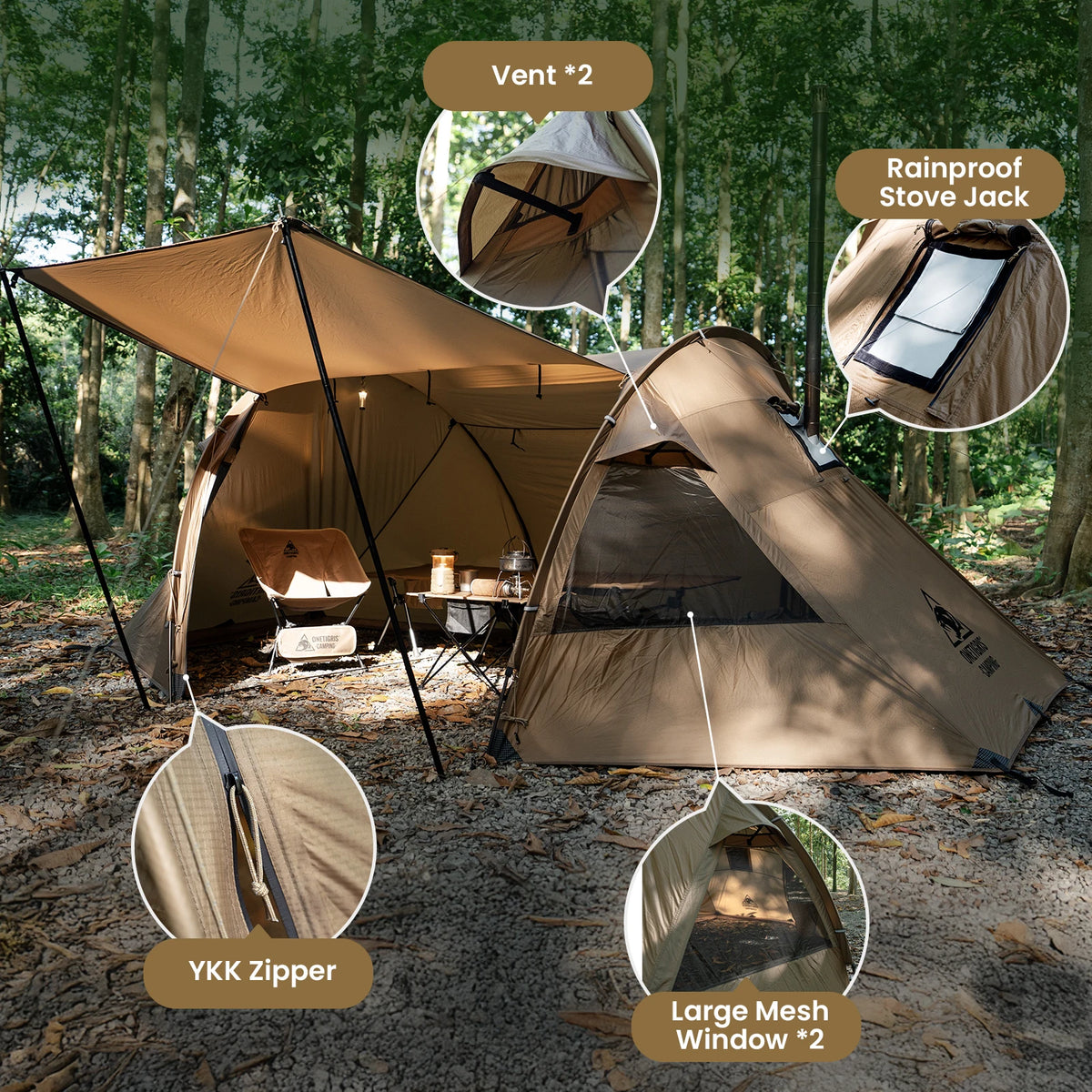 OneTigris Raven 2-Person 4-Season Tunnel Hot Tent